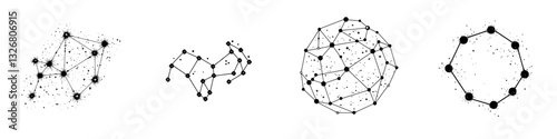 Designs of constellations and geometric shapes created with connected dots and lines in a minimalist style