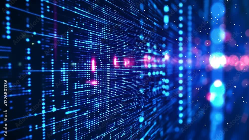 Dynamic blue futuristic digital matrix background with glowing dots and lines
