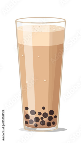 Cartoon milk tea with tapioca pearls and frothy top