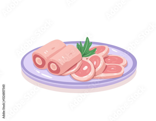 Cartoon plate of sliced sausage with garnish