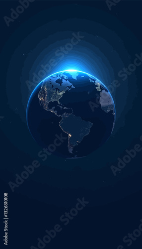 Digital Earth with Cities Lit from Space in Blue Hue