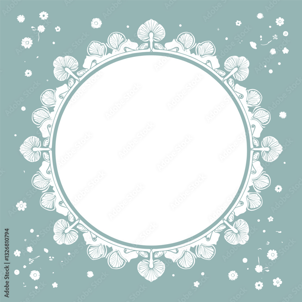 Floral Lace Circle Frame on Light Blue Background Floral Lace Circle Frame on Light Blue Background