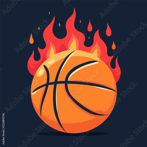Flaming Basketball on Dark Background
