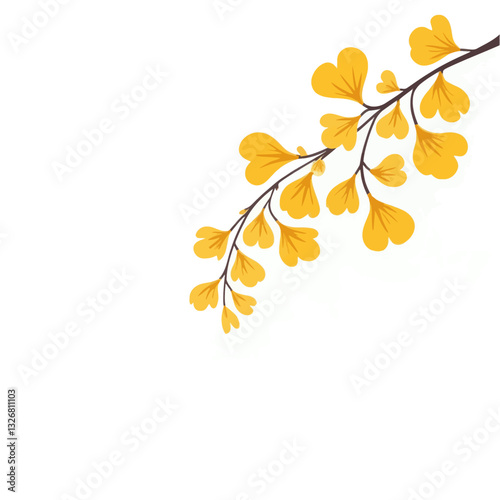 Ginkgo branch with golden leaves in upper right corner