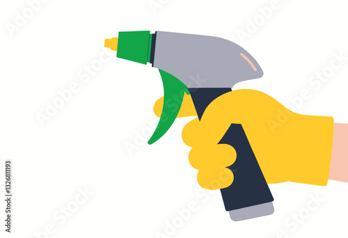 Gloved Hand Holding Cleaning Spray Bottle