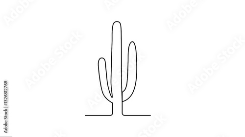 Animated saguaro cactus continuous line drawing motion. 