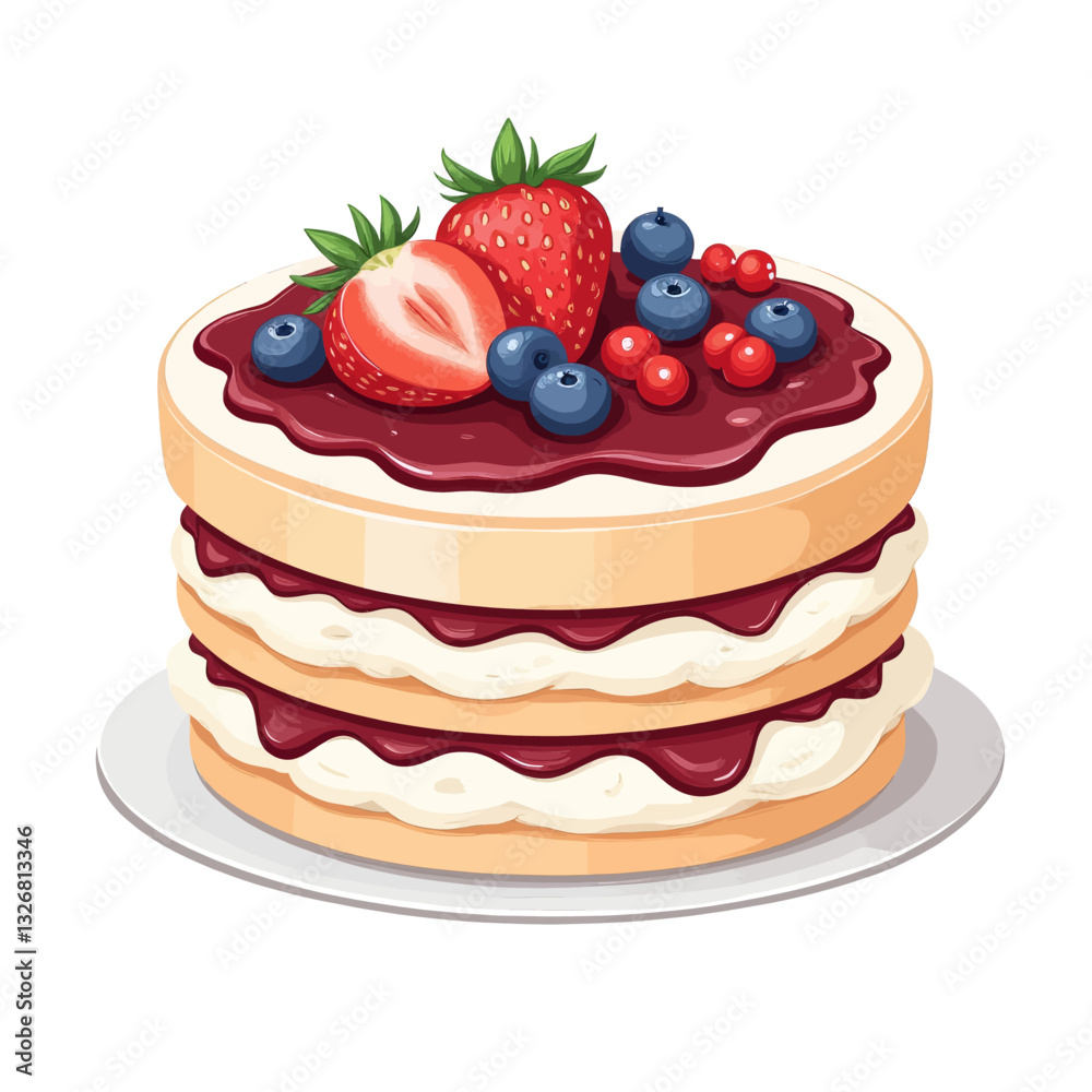 Layered Berry Cake with Cream and Jam Topping Layered Berry Cake with Cream and Jam Topping