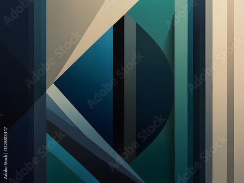Image is a digital abstract artwork featuring a geometric pattern composed of various shapes, including circles, semi-circles, and rectangles. The layout is a grid-like arrangement with a harmonious