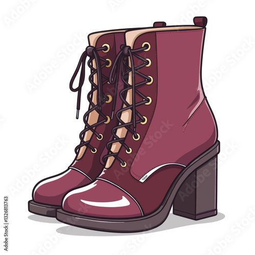 Maroon Heeled Lace-up Boots Fashion Illustration