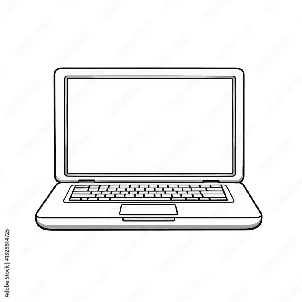 Outlined laptop with blank screen on white background Outlined laptop with blank screen on white background