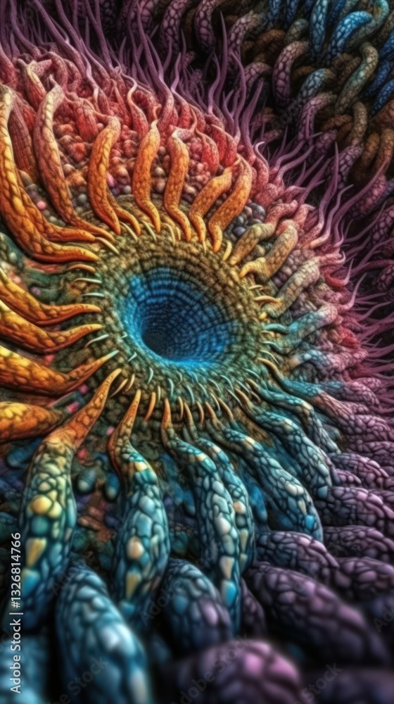 Obraz premium Highly Detailed Electron Microscope View of Cilia on a Cell Surface with Vivid Colors and Clean Lines in 4k Resolution