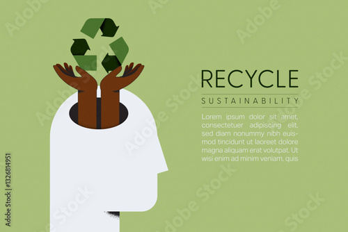 Think green, Hand holding Recycle symbol. Recycle and renewable energy concept. Sustainable ecology and environment conservation concept design. Vector illustration.