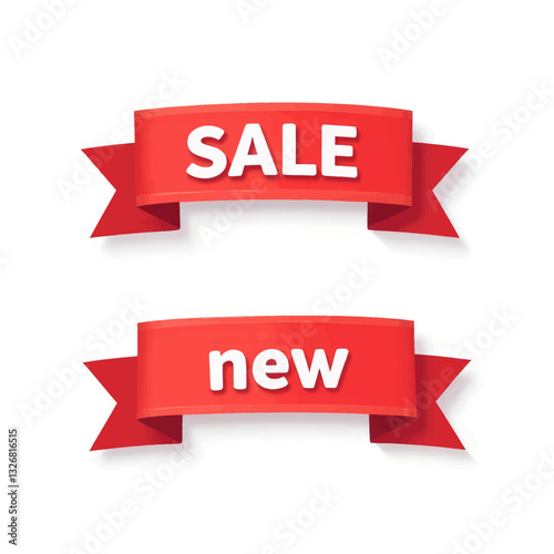 Red ribbons sale and new promotion labels