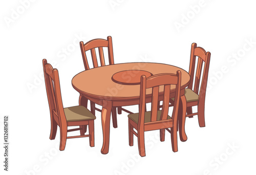 Round dining table with four chairs and rotating center