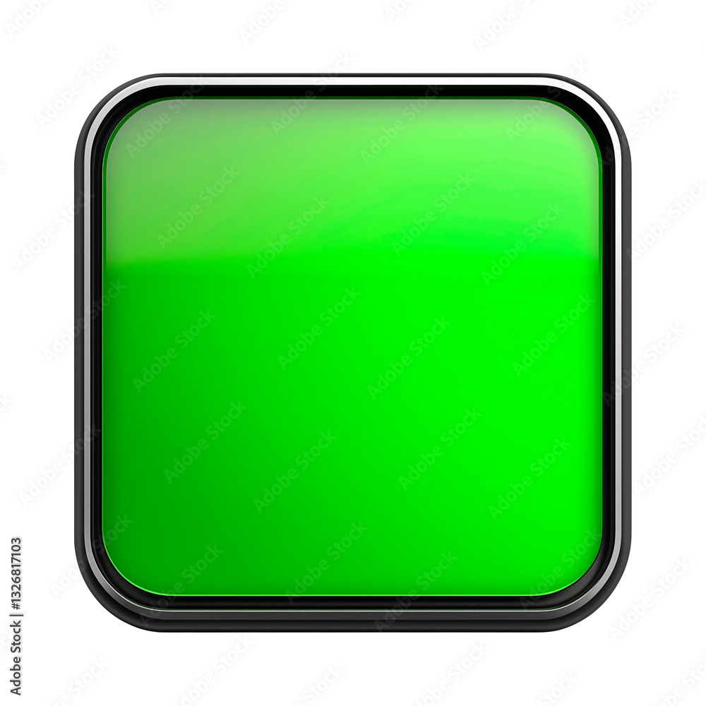 Three-dimensional green square push button design for modern technology interface Three-dimensional green square push button design for modern technology interface