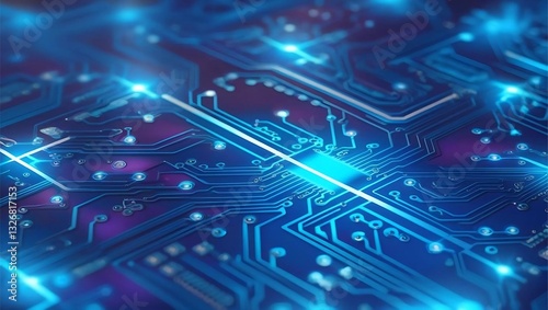 A glowing blue AI circuit board pattern, with a futuristic cybernetic feel, designed as a transparent overlay for technology-themed projects
