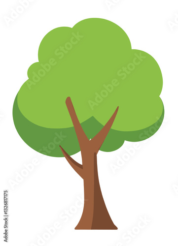 Simple green cartoon tree with brown trunk