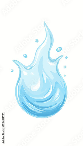 Stylized blue water flame with droplets