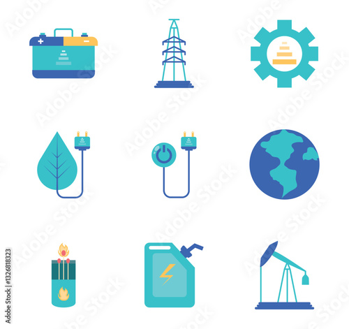 Set of energy vector icons with a white background