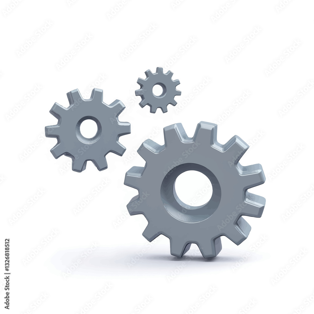 Three interconnected light gray gears on white Three interconnected light gray gears on white