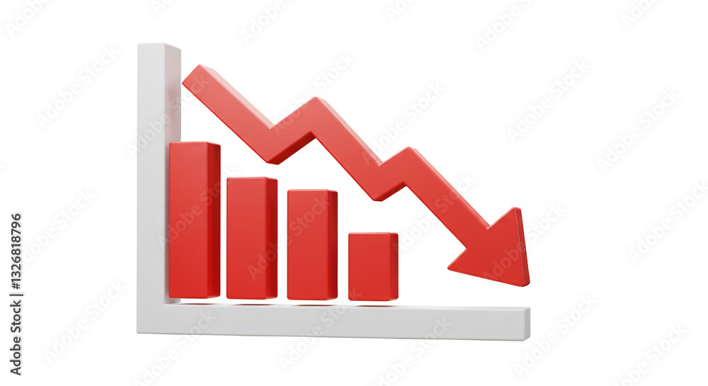 Declining Bar Graph with Downward Arrow Shows Market Downturn Declining Bar Graph with Downward Arrow Shows Market Downturn