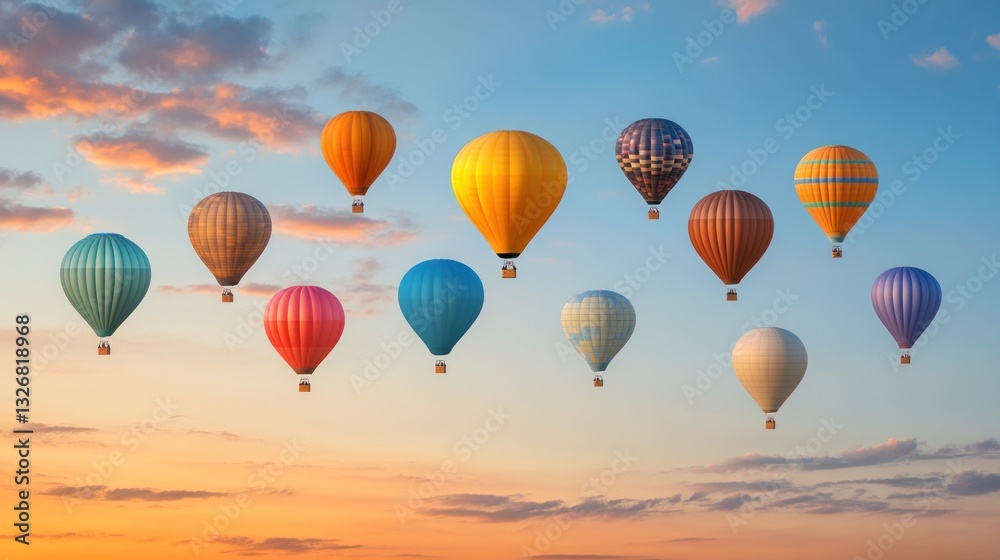 Obraz premium Colorful Hot Air Balloons Soaring at Sunset