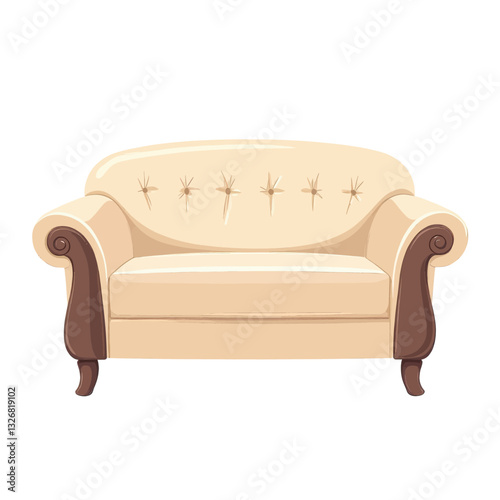 Upholstered Loveseat with Buttons and Wooden Arms