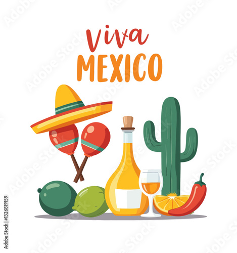 Viva Mexico Sombrero and Tequila Still Life