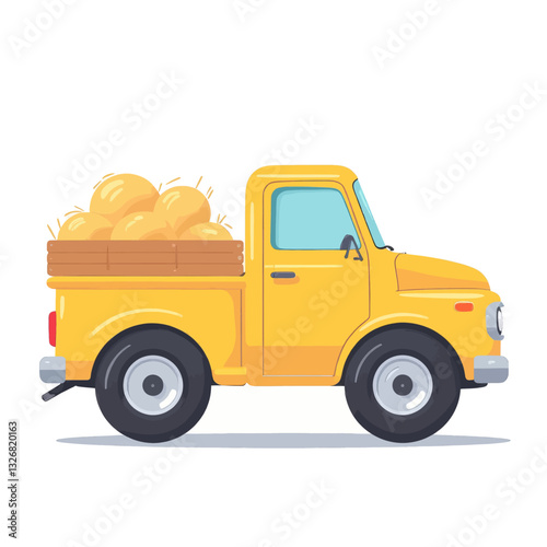 Yellow Cartoon Pickup Truck with Hay Bales