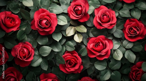 Fototapeta Naklejka Na Ścianę i Meble -  red roses background, top view, banner