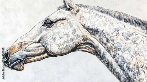 Artistic Portrait of a White Horse Displaying Realistic Features Against a Soft Background