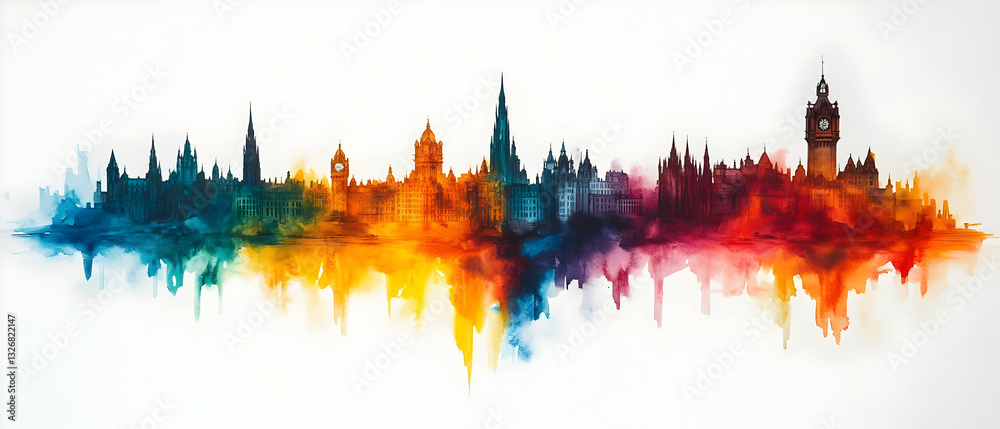 Obraz premium Colorful city skyline, watercolor art