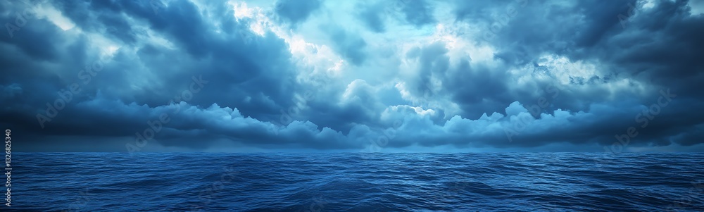 Obraz premium Dark stormy ocean scene with turbulent waves and dramatic cloudy sky.