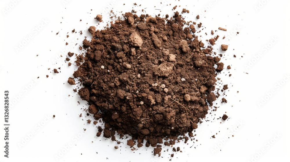 Isolated Top View Pile of Dirt Soil on White Clean Lines Background Isolated Top View Pile of Dirt Soil on White Clean Lines Background