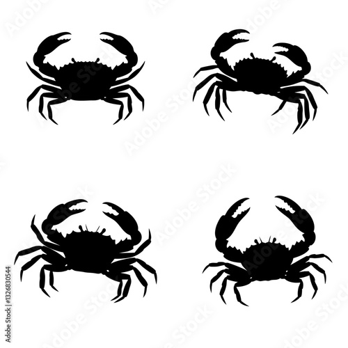 crab black vector silhouette set on white background