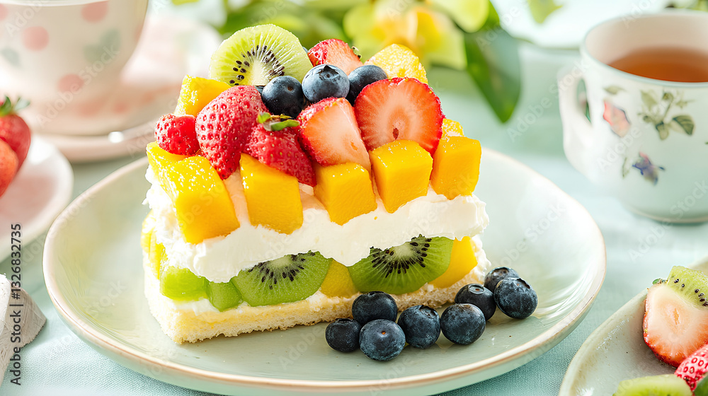 Colorful Fruit Cream Sandwich with Strawberries Mango Kiwi and Blueberries in Café Style
Colorful Fruit Cream Sandwich with Strawberries Mango Kiwi and Blueberries in Café Style