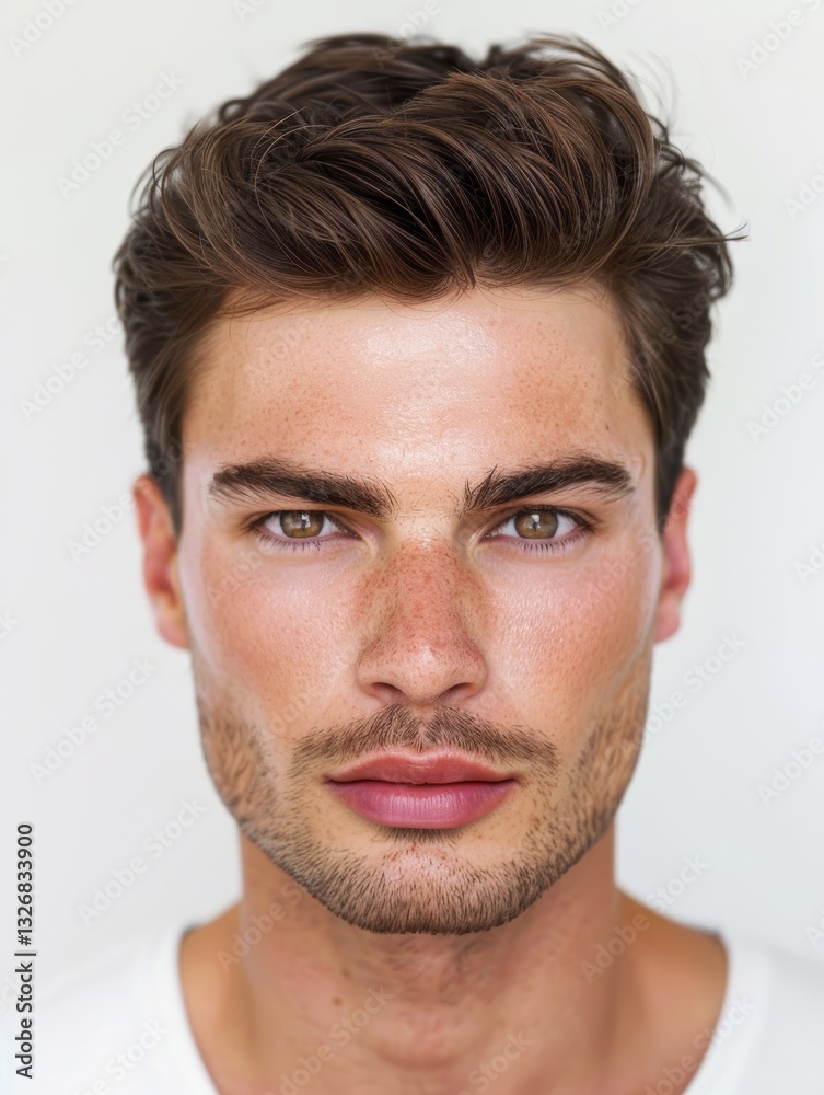 Obraz premium Man with circular face shape and poorly defined jawline having medium tone complexion