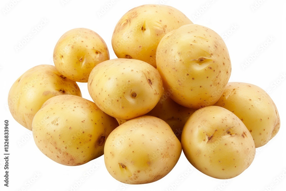 Fresh potatoes pile on white background. Neural network AI generated Fresh potatoes pile on white background. Neural network AI generated
