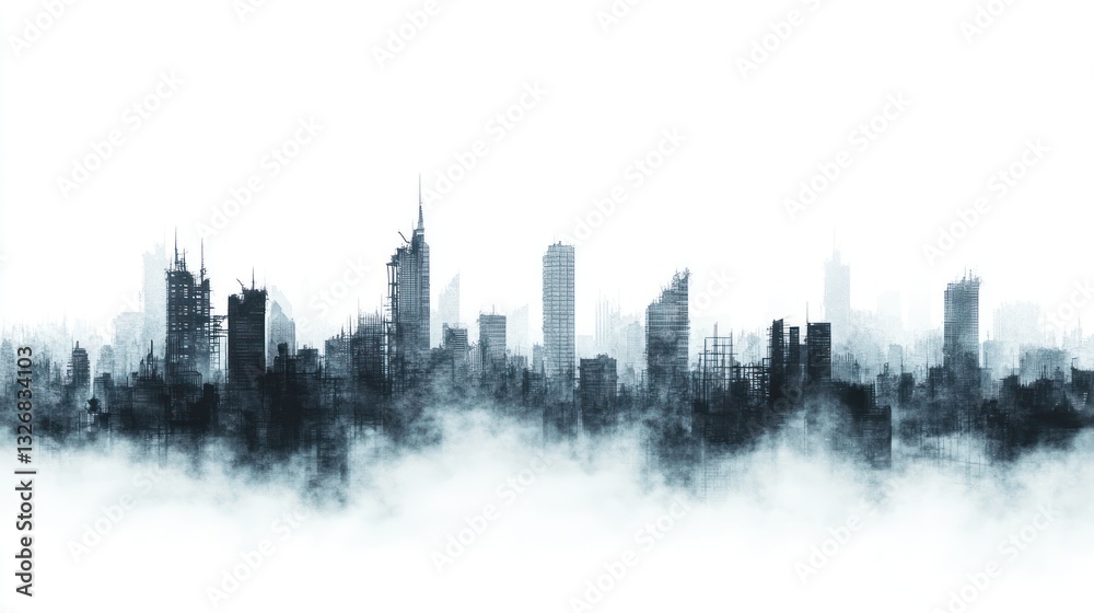 Fototapeta premium Post-Apocalyptic Cityscape: A Bleak, Fog-Shrouded Metropolis