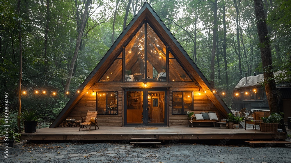 Fototapeta premium Modern A-Frame Cabin in Forest