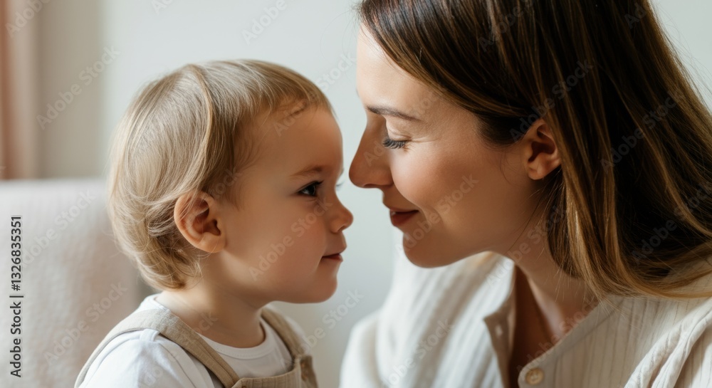 Mother and child bonding - asian female adult and caucasian toddler sharing tender moment Mother and child bonding - asian female adult and caucasian toddler sharing tender moment