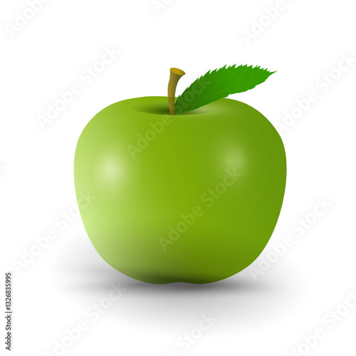 A Green ripe apple vector on isolated white backgroundrich, with green leaf in natural fruit concept for vector, illustration