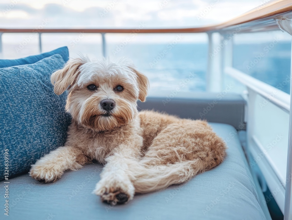 Relaxing canine companion enjoys a luxurious ocean view on a cruise Relaxing canine companion enjoys a luxurious ocean view on a cruise