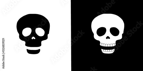 two skull icon set black and white simple and detailed vector illustration