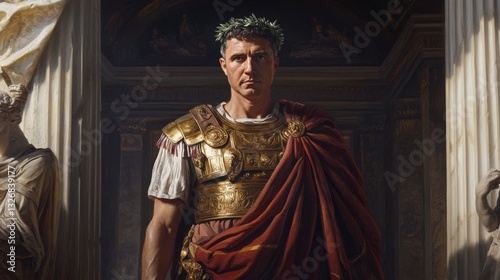 A Majestic Roman Emperor:  Digital Painting of Julius Caesar in Regal Attire