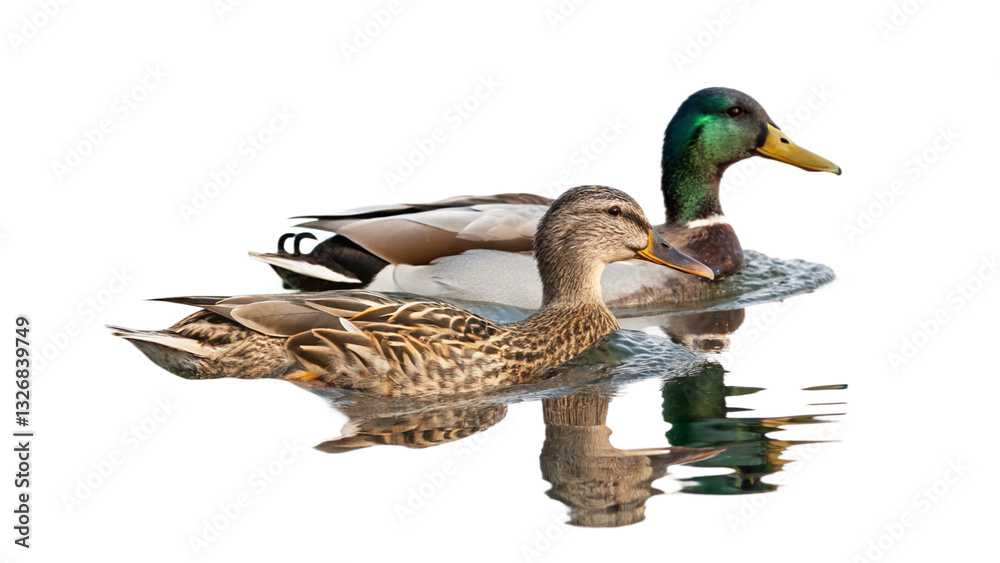 Obraz premium Ducks, fully, photography, natural light, isolated, white background or transparent background.