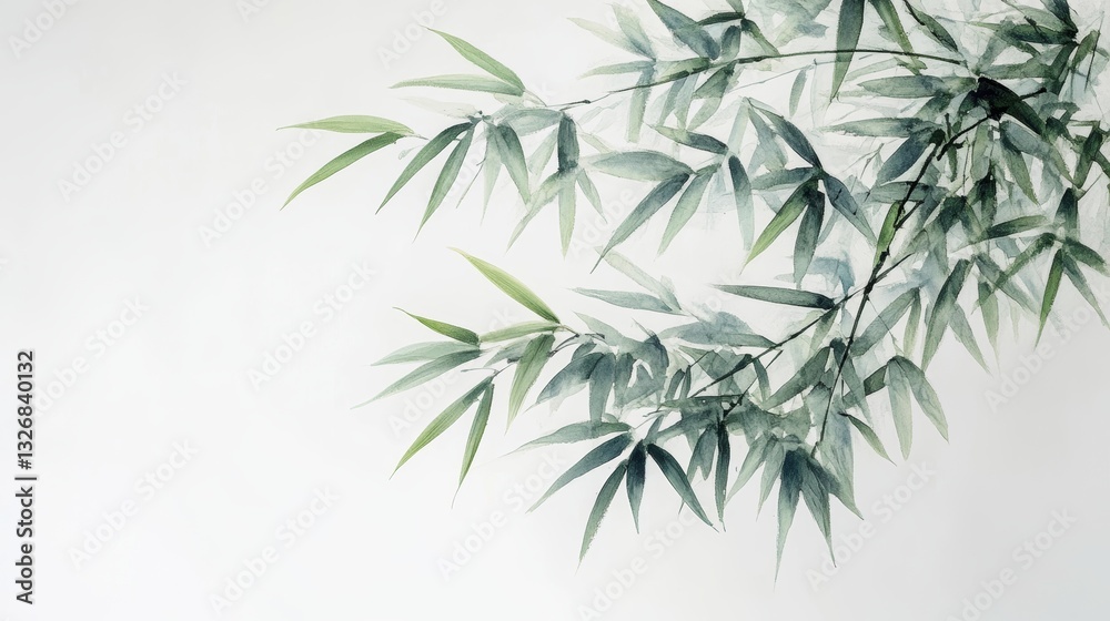 Naklejka premium Minimalist Chinese Brush Painting of Bamboo on White Paper Clean Illustration