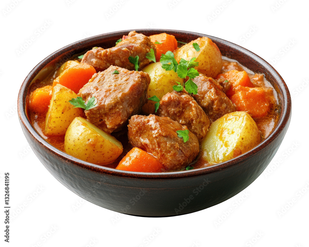 bowl of slow cooked pork stew with potatoes and carrots, garnished with fresh herbs, offers hearty and comforting meal. Perfect for family gatherings or cozy dinners bowl of slow cooked pork stew with potatoes and carrots, garnished with fresh herbs, offers hearty and comforting meal. Perfect for family gatherings or cozy dinners