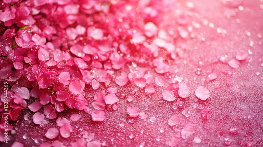 Obraz premium Pink flower petals, water droplets, background