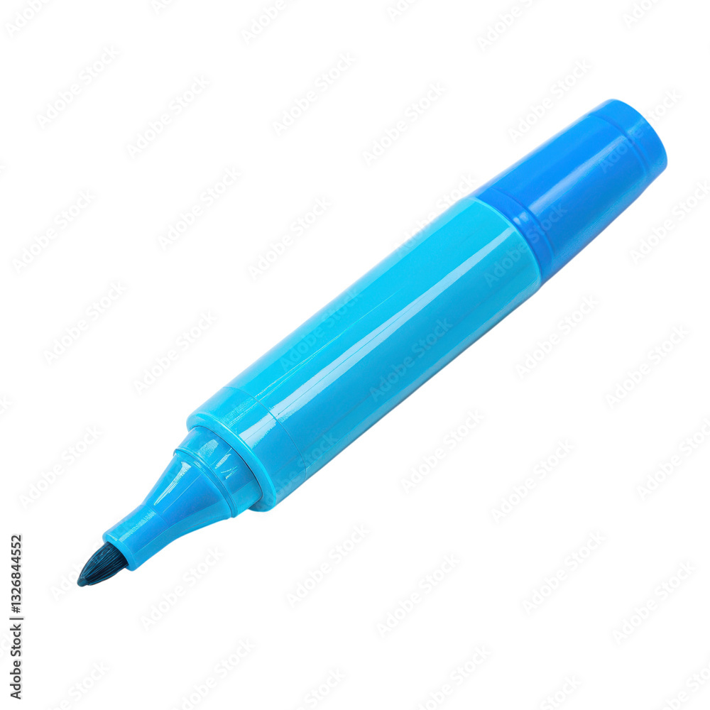 A vibrant blue highlighter marker with a chiseled tip for marking and highlighting text isolated on transparent background. A vibrant blue highlighter marker with a chiseled tip for marking and highlighting text isolated on transparent background.